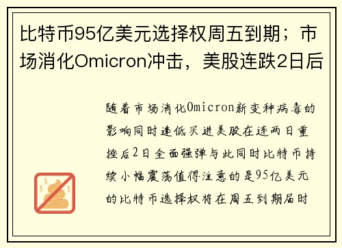 比特币95亿美元选择权周五到期；市场消化Omicron冲击，美股连跌2日后强弹！