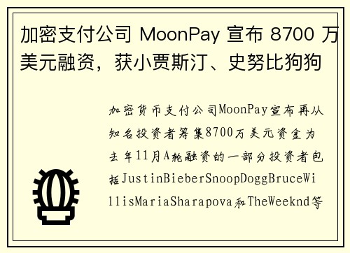 加密支付公司 MoonPay 宣布 8700 万美元融资，获小贾斯汀、史努比狗狗、布鲁斯威利参投